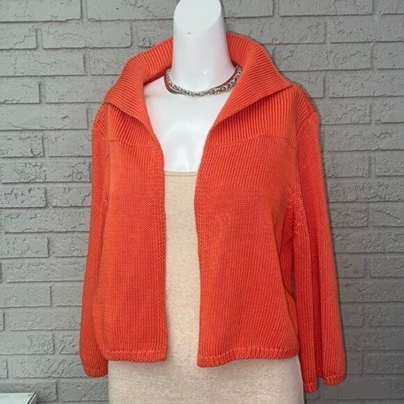 Belford Orange Knit Open Front Cropped Cardigan Size M - Picture 1 of 6